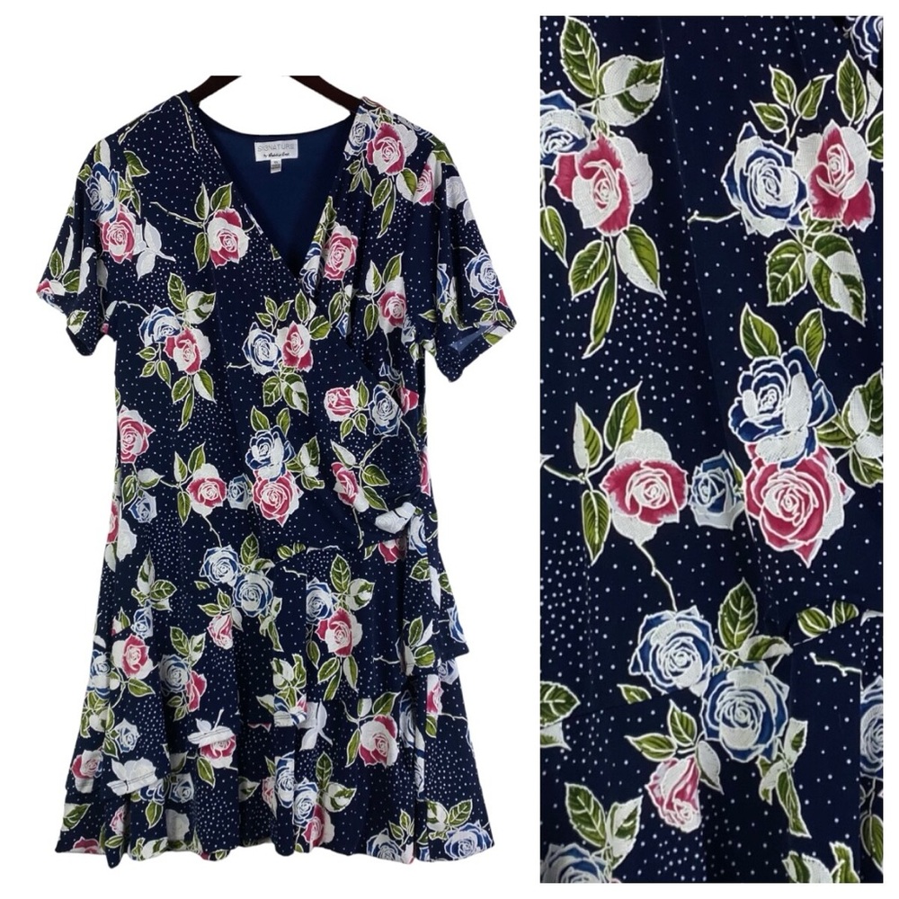 Signature by Robbie Bee Navy Floral Dress